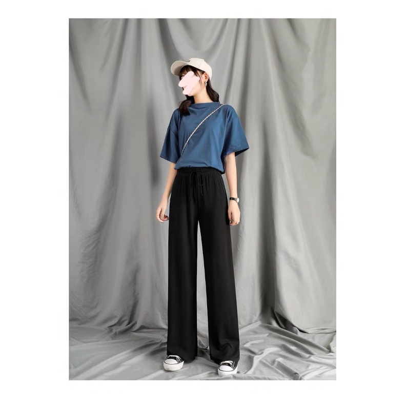 Quần dài BH lưng cao ống rộng màu trơn kiểu dáng thời trang cho nữ