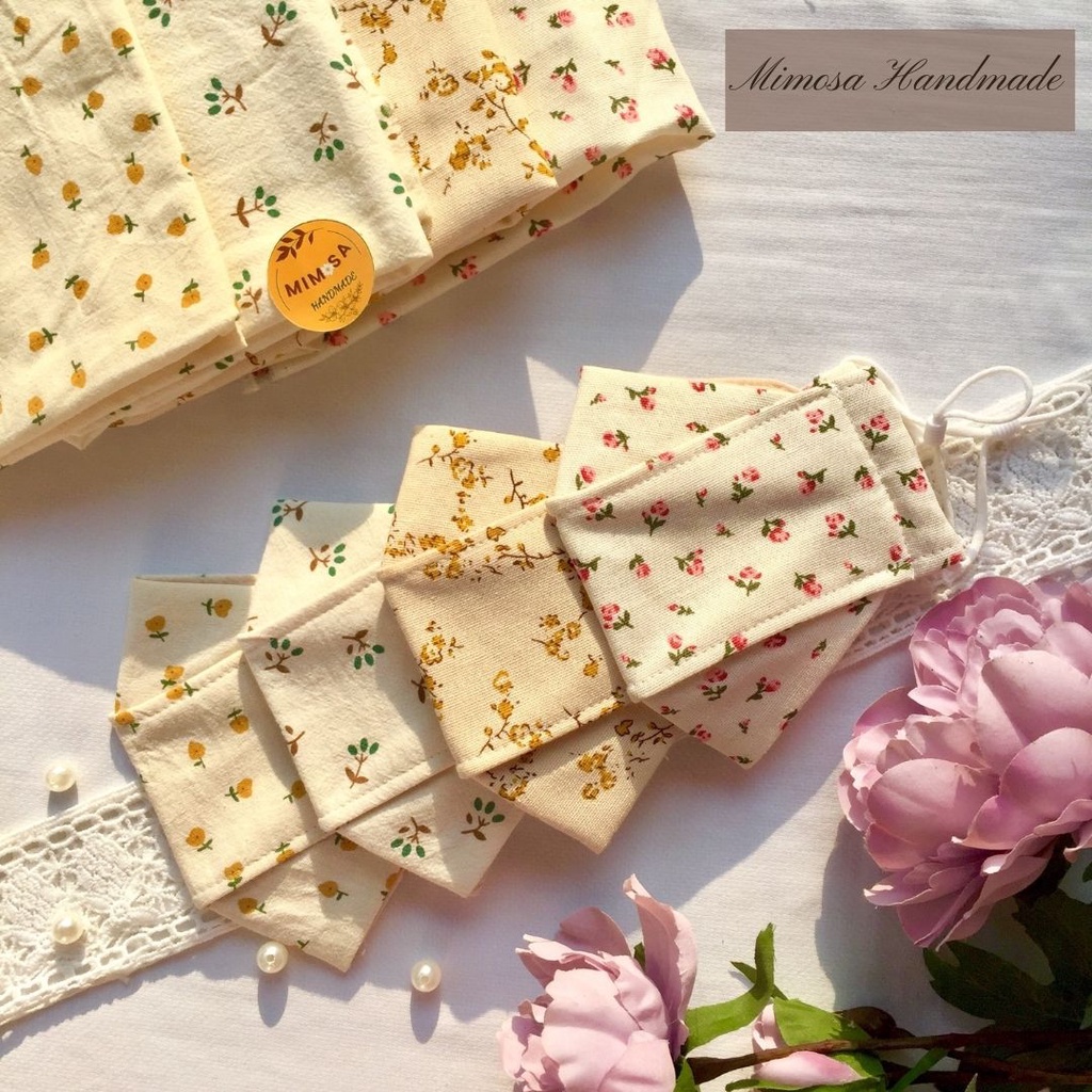 Khẩu Trang Vải 3D (3 Lớp) Kháng Khuẩn Chống Bụi Họa Tiết Hoa Nhí Vintage