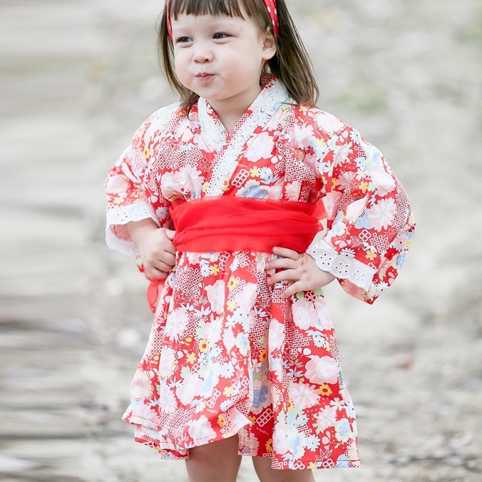 Đầm kimono In Họa Tiết Phong Cách Nhật Bản Cho Bé Gái 2-8 Tuổi