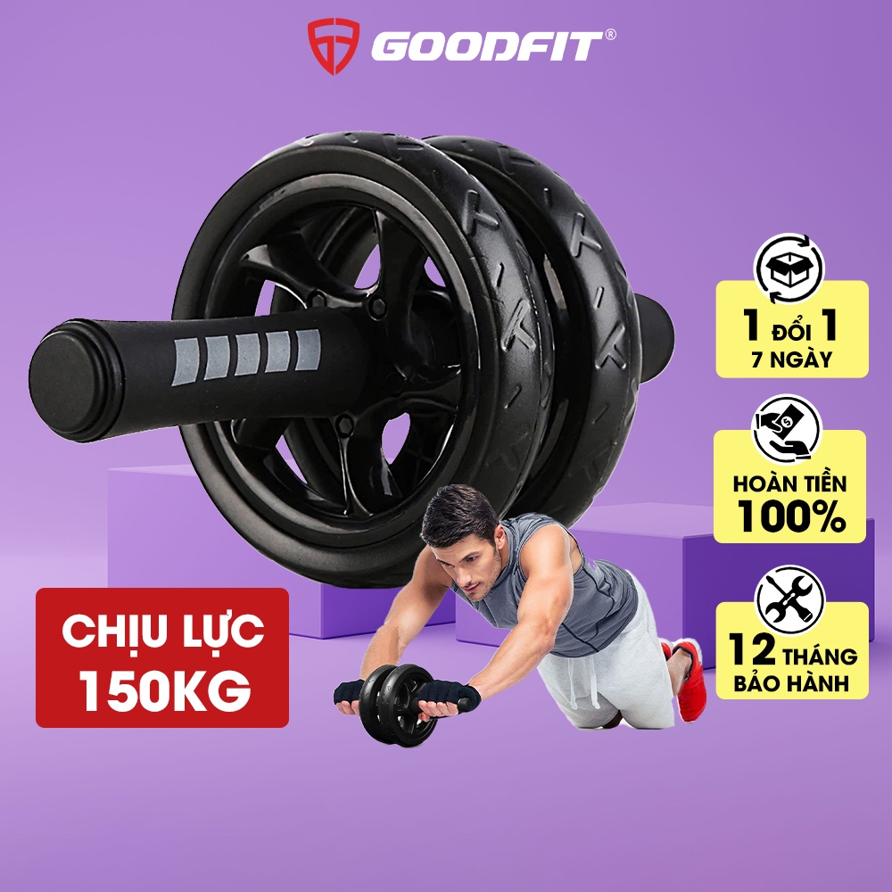 Con lăn tập bụng 2 bánh GoodFit tay cầm lõi thép chịu tải 150kg, tập luyện tại nhà GF601AB