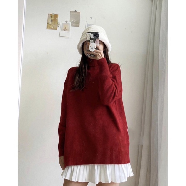Áo len trơn cổ lọ chất mịn, áo len cổ cao len lông thỏ dáng rộng - Mono Boutique | BigBuy360 - bigbuy360.vn