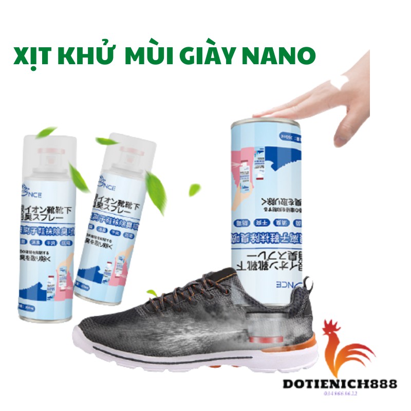 Xịt khử mùi giày dép nano bạc, loại bỏ mùi hôi, vi khuẩn trong giày, mũ bảo hiểm, không gây kích ứng da, dung tích 260ml