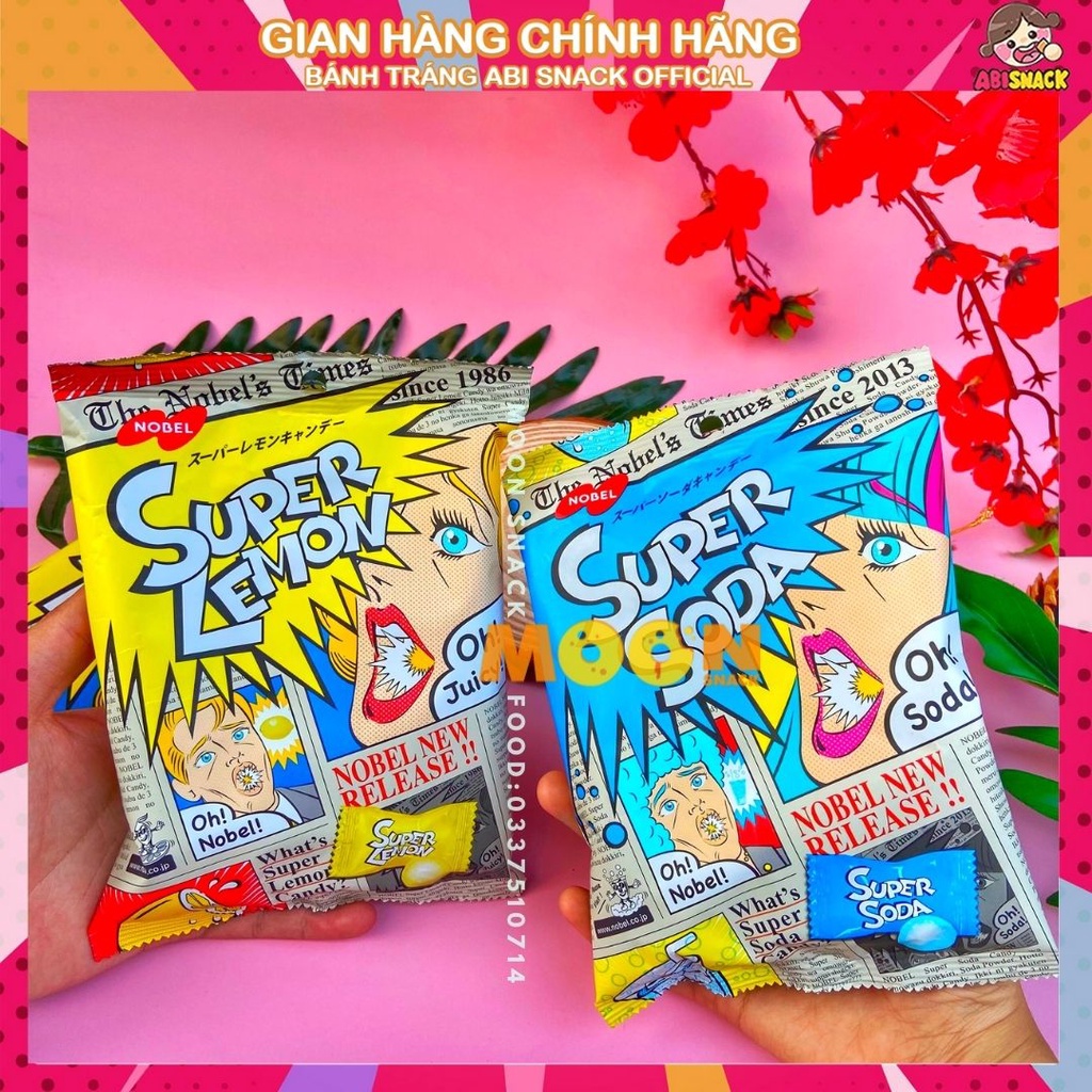 Hot đủ 2 vị Kẹo siêu chua SUPER SODA /LEMON - Nhập Khẩu Nhật Bản gói 88g