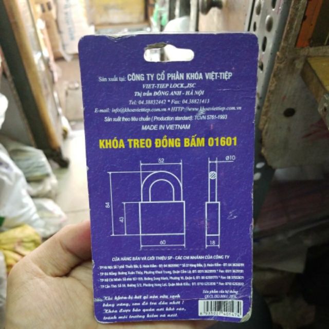 khóa việt tiệp treo đồng bấm 01601