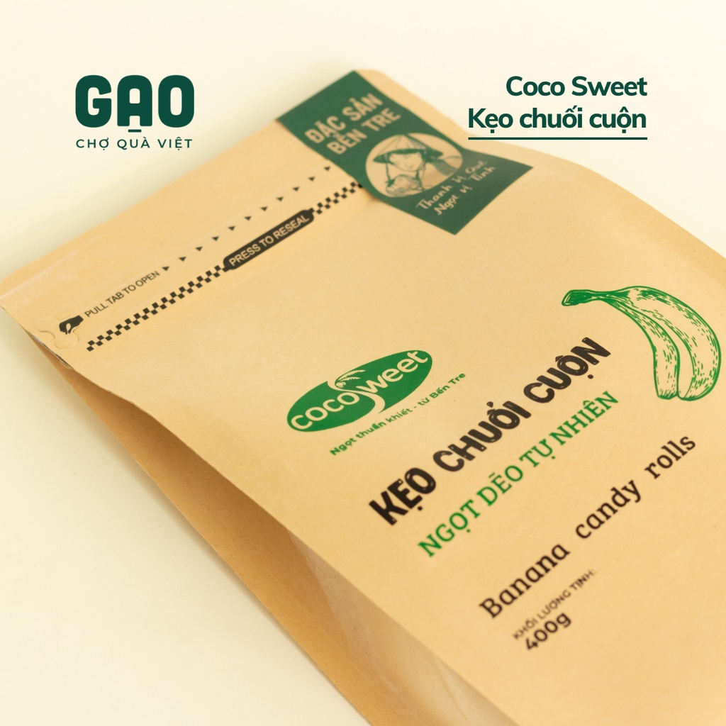 Kẹo chuối cuộn đặc sản Bến Tre - Cocosweet - Túi 400g