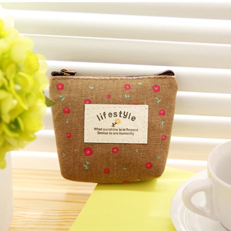 Coin Bag Mini Floral Canvas Coin Cases Keys Bags Zip Wallet
