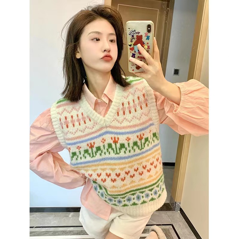 Áo Dệt Kim Sát Nách Dáng Rộng Thêu Hoa Kiểu Hàn Quốc Thời Trang Mùa Thu Cho Nữ