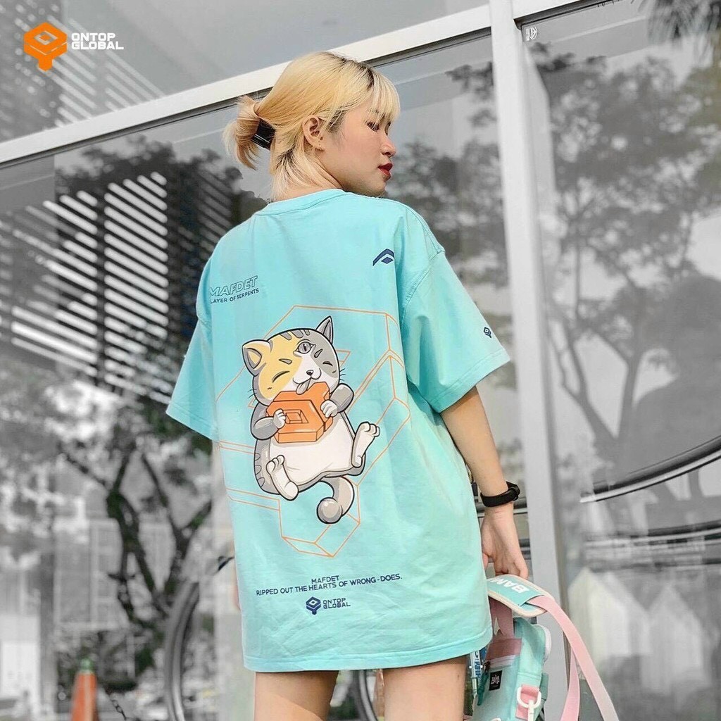 Áo phông form rộng tay lỡ unisex - Áo thun hình chú mèo và cục phô mai in siêu chất - Sỉ áo thun số lượng lớn