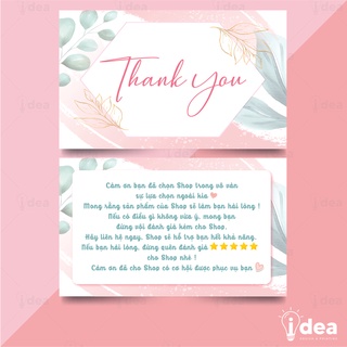 Card Cám Ơn, Phiếu Cảm Ơn, Card Thank You cho Shop Bán Hàng - Size 9 x 5.4cm - Họa Tiết Lá Watercolor Màu Hồng 09