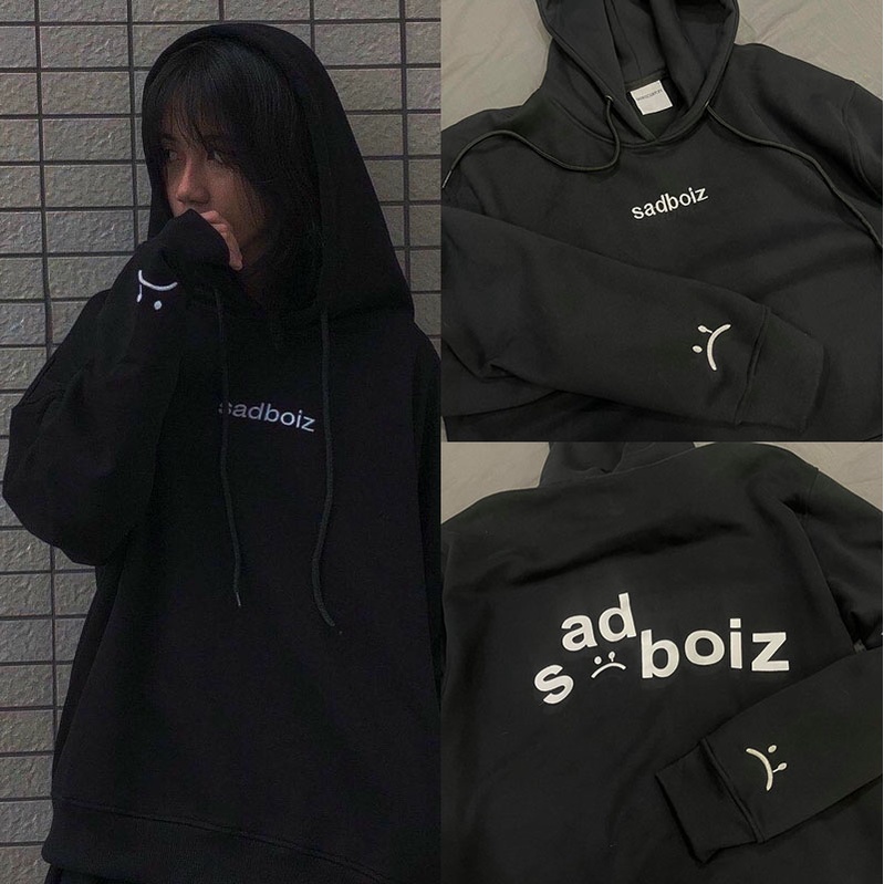 Áo hoodie BLACK SADBOIZ nỉ cotton mịn đẹp logo thêu tay