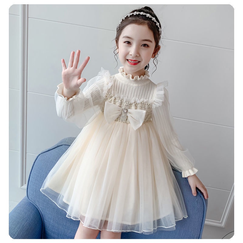 Đầm Len Phối Ren Thời Trang Mùa Thu 2020 Mới Cho Bé Gái