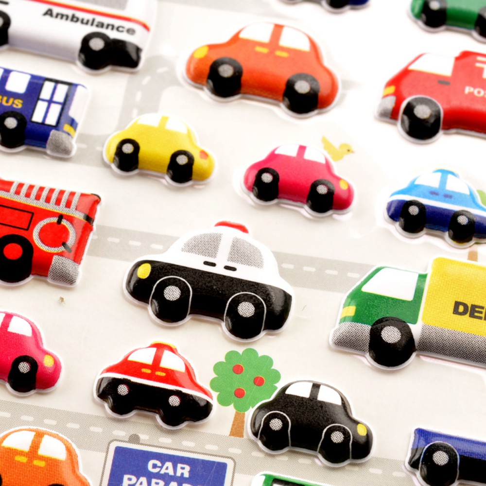 Sticker 3D chống thấm xe ô tô dán cho bé đồ chơi dán giải trí học thêm về phương tiện giao thông