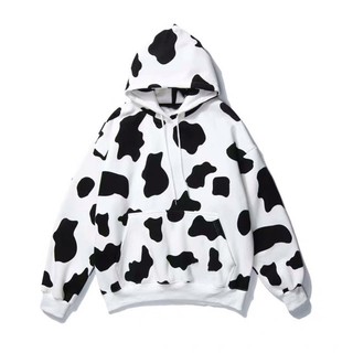 Áo Hoodie Bò Sữa Ulzzang Unisex Đôi Nam Nữ màu Đen / Trắng basic cực kì đáng yêu. Áo Nỉ Form rộng Freesize