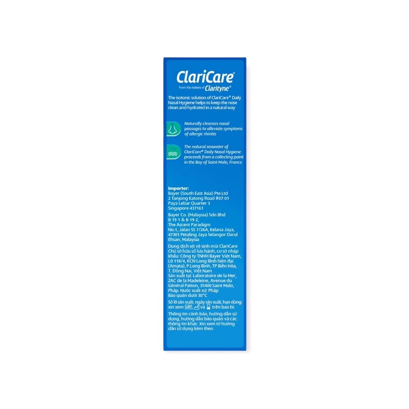 Dung dịch xịt rửa mũi hằng ngày Claricare (BAYER) - Nhập khẩu Pháp