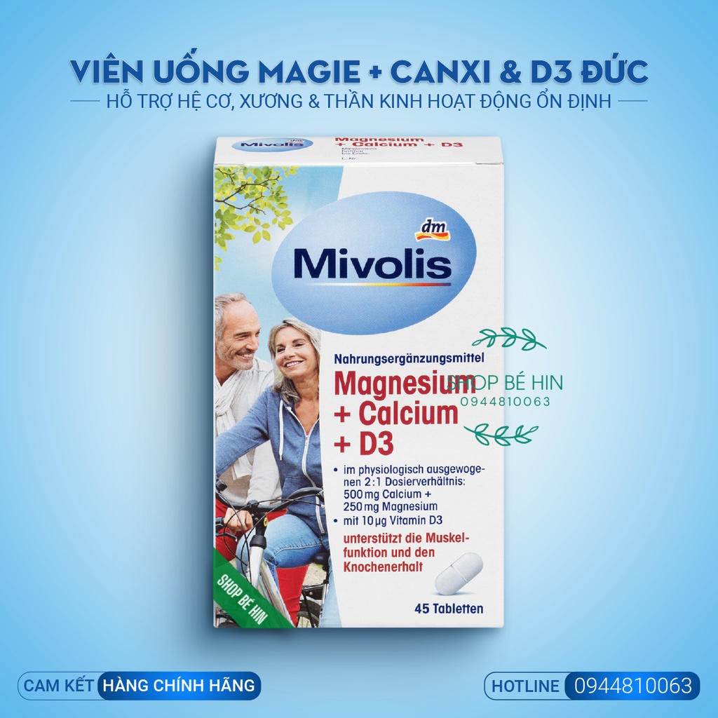 Viên uống bổ sung Magie Canxi D3 Mivolis Đức Magnesium Calcium D3 giúp hệ xương, cơ bắp và thần kinh hoạt động ổn định