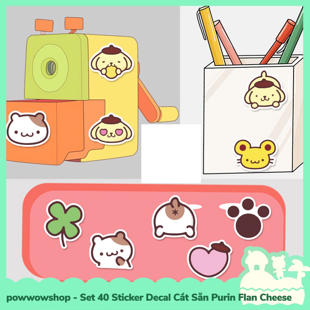 [Sẵn VN - Hỏa Tốc] Set 40/60 Sticker Mini Decal Dán Trang Trí Vật Dụng Mẫu Sanrio Purin Flan Cheese Cat