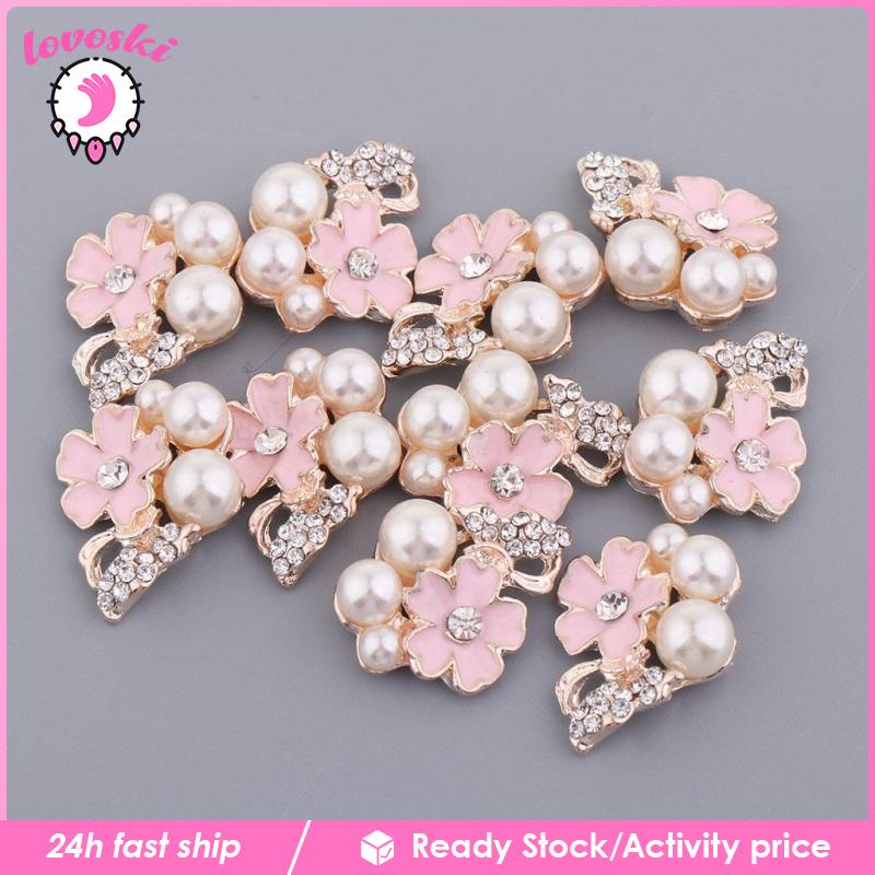 Set 10 NúT Hoa ĐíNh Kim Cương NgọC Trai Giả MàU Đen