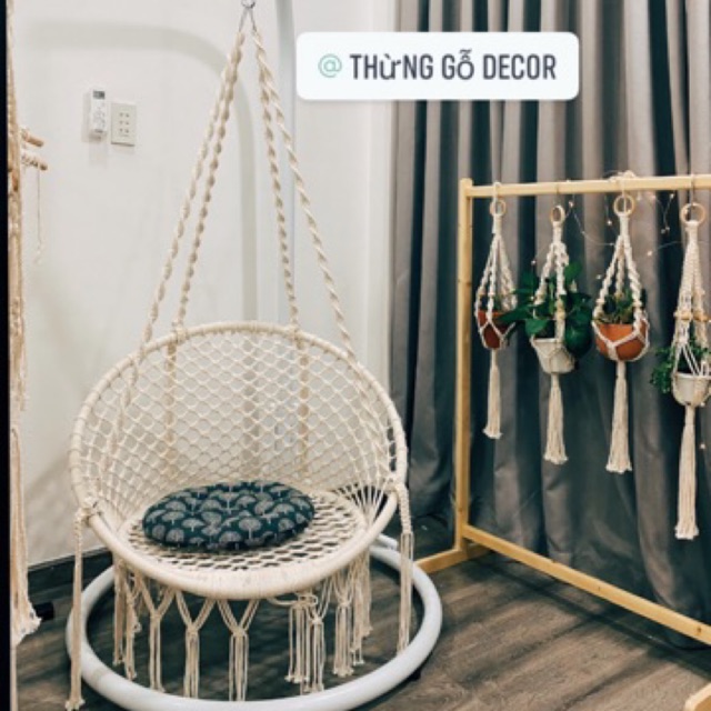 Ghế đu Macrame người lớn ảnh thật tặng gối lót tròn và móc treo ( không bao gồm khung treo)