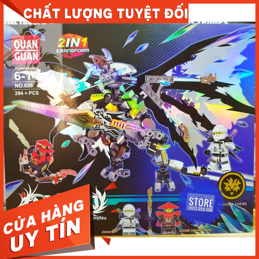 [HOT]Lego Lắp Ráp Robot Rồng Bay NinjaGo 2 in 1 - Quan Guan 635 ( Bạc - 294 Mảnh )-Hàng có sẵn