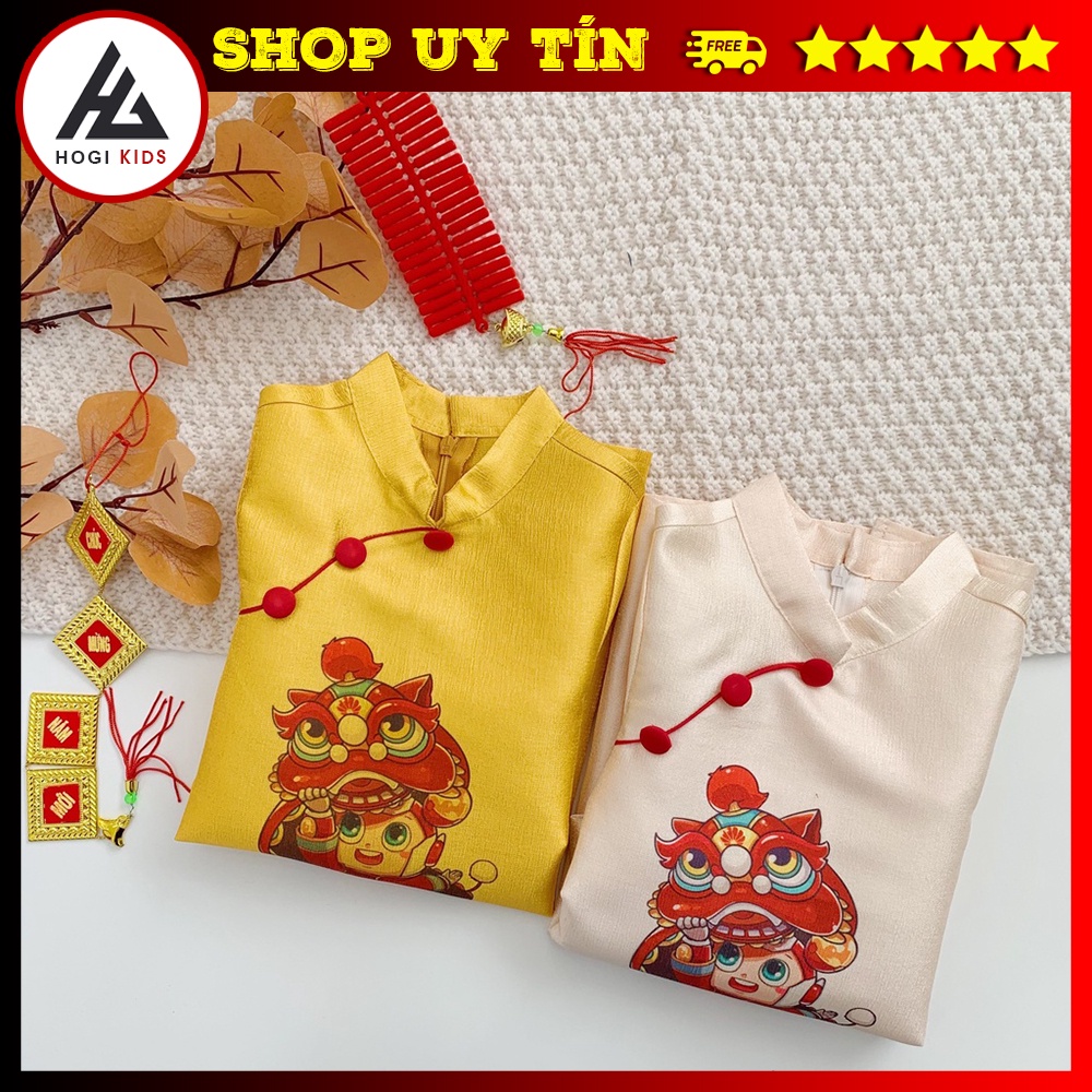 Áo dài Tết cho bé Hogi, Chất liệu tasta nhũ, quần lụa bóng, họa tiết chú lân - Hogi clothing