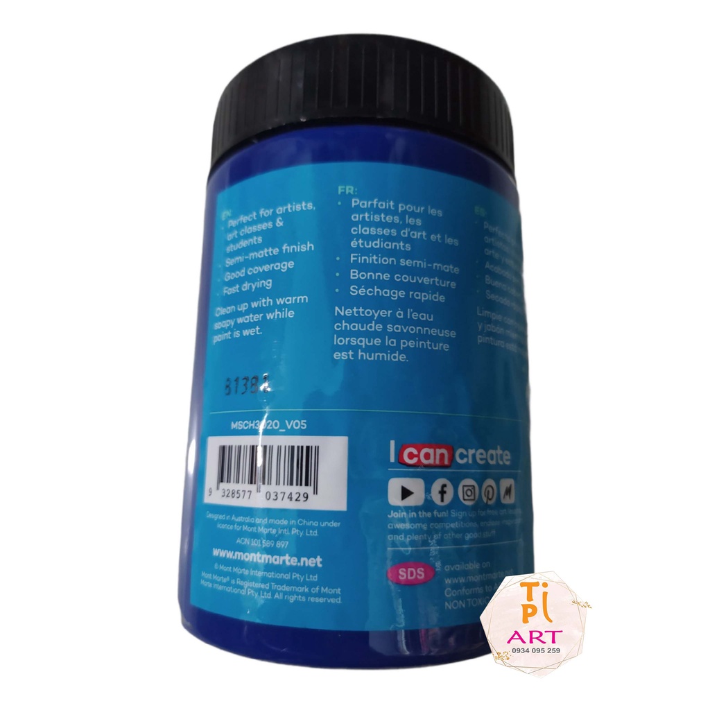 [BinhDuong] Màu Acrylic Mont Marte 300ml vẽ giày, áo, vải, tường, gốm sứ chính hãng Australia