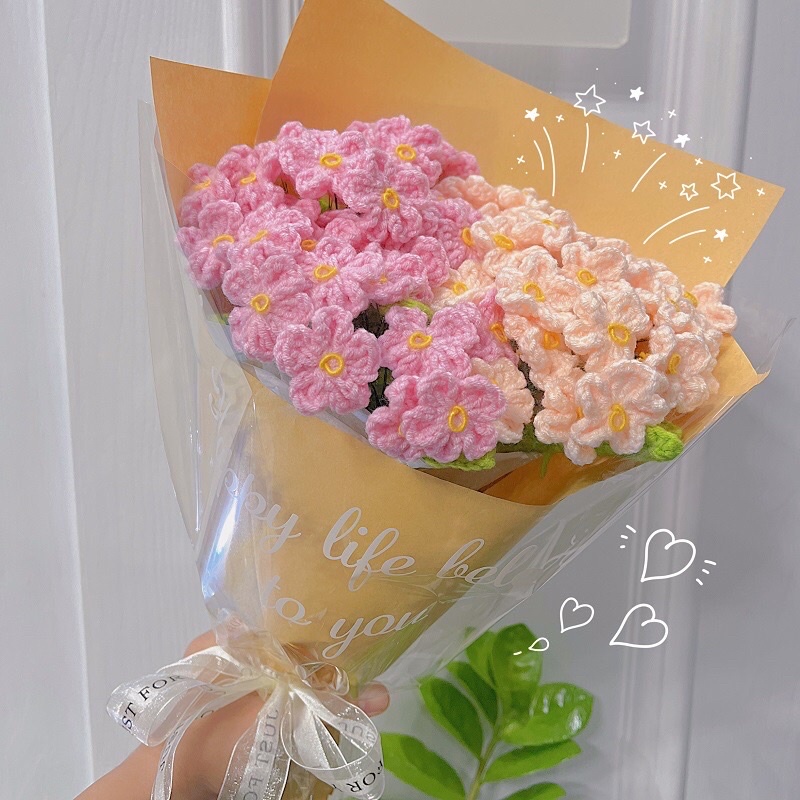 Bó hoa lưu ly móc bằng len xinh ( 20 bông )