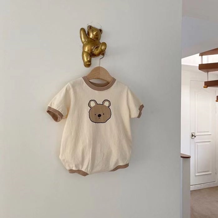 Áo Liền Quần Ngắn Tay Họa Tiết Gấu Hoạt Hình Thời Trang Mùa Hè Cho Trẻ Em