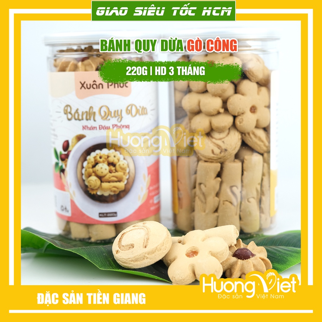 Bánh quy dừa nhân đậu phộng, nhân thơm, bánh dừa nướng miền tây đặc sản Gò Công Tiền Giang thơm béo nước cốt dừa 220g