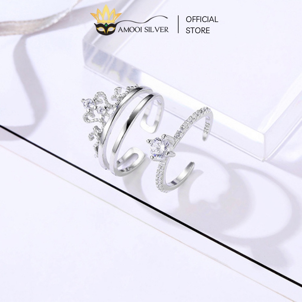 Nhẫn Bạc S925 Freesize Mẫu Vương Miện Miss Universe 2 trong 1 - Amooi Silver AN19