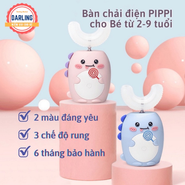 Combo bàn chải điện chữ U và kem đánh răng siêu mềm mại cho bé từ 2 đến 9 tuổi, Bàn chải đánh răng điện hình chữ U bé