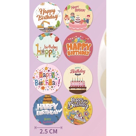 Set 100 tem dán/ nhãn dán Happy Birthday size 2.5 cm