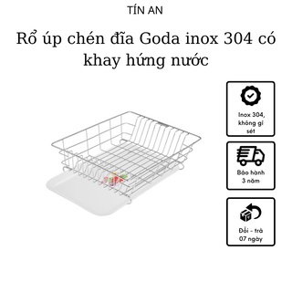 Rổ úp chén dĩa có khay hứng nước inox 304 Goda