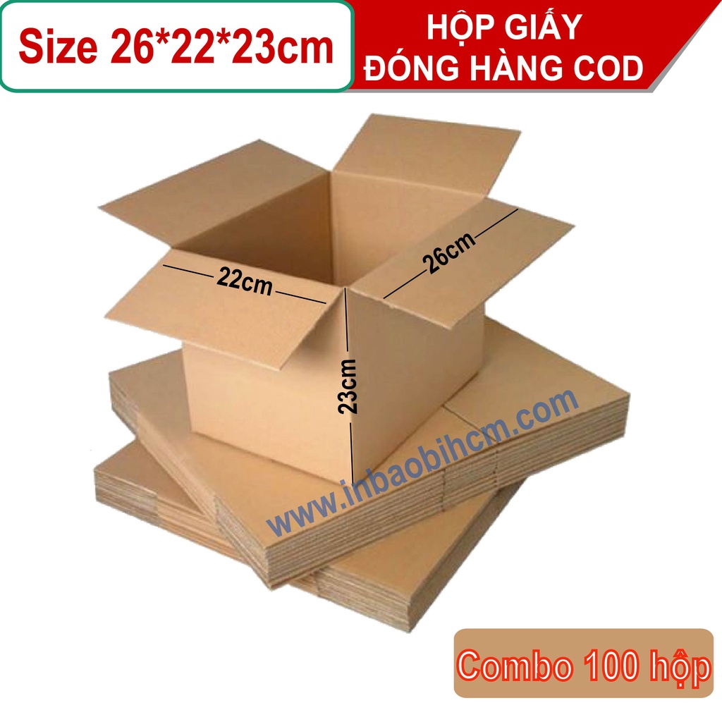 100 Hộp đóng hàng 26x22x23 cm, Hộp carton dày, Cứng cáp, Chuẩn Ship COD, Thùng carton, Hộp giấy giá rẻ, Inbaobi.HCM