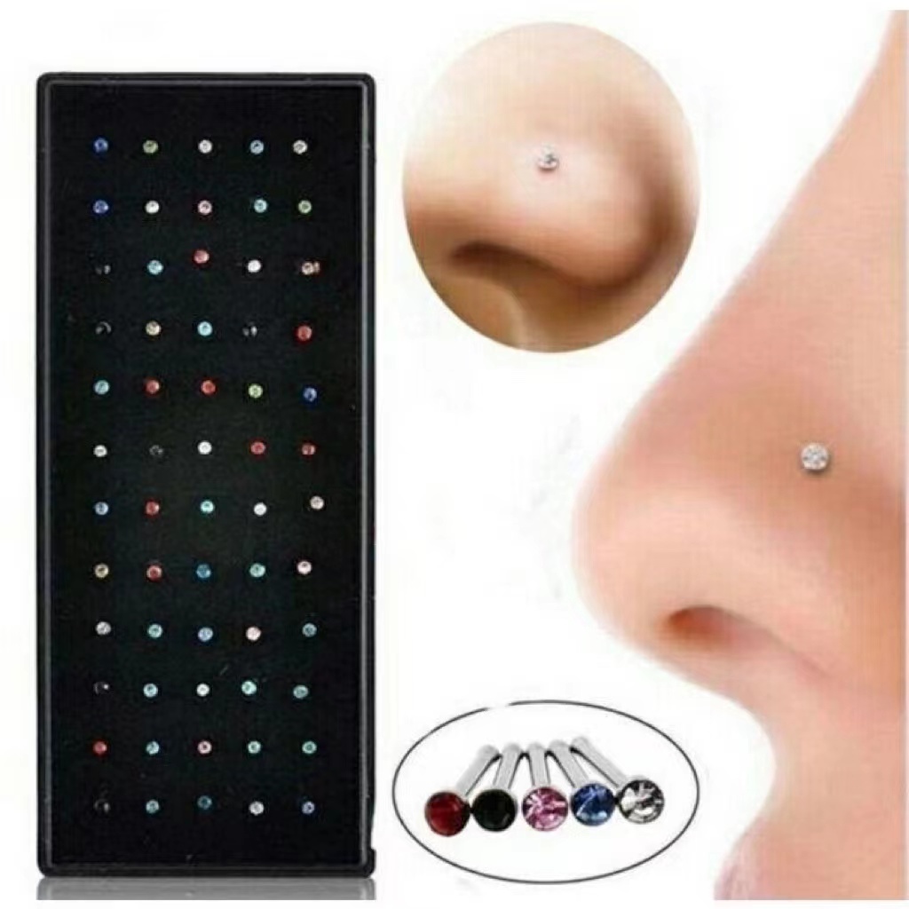 Khuyên Mũi Nhỏ Vô Hình Bằng Thép Titan Đính Kim Cương Nhiều Màu Phiên Bản Hàn Quốc