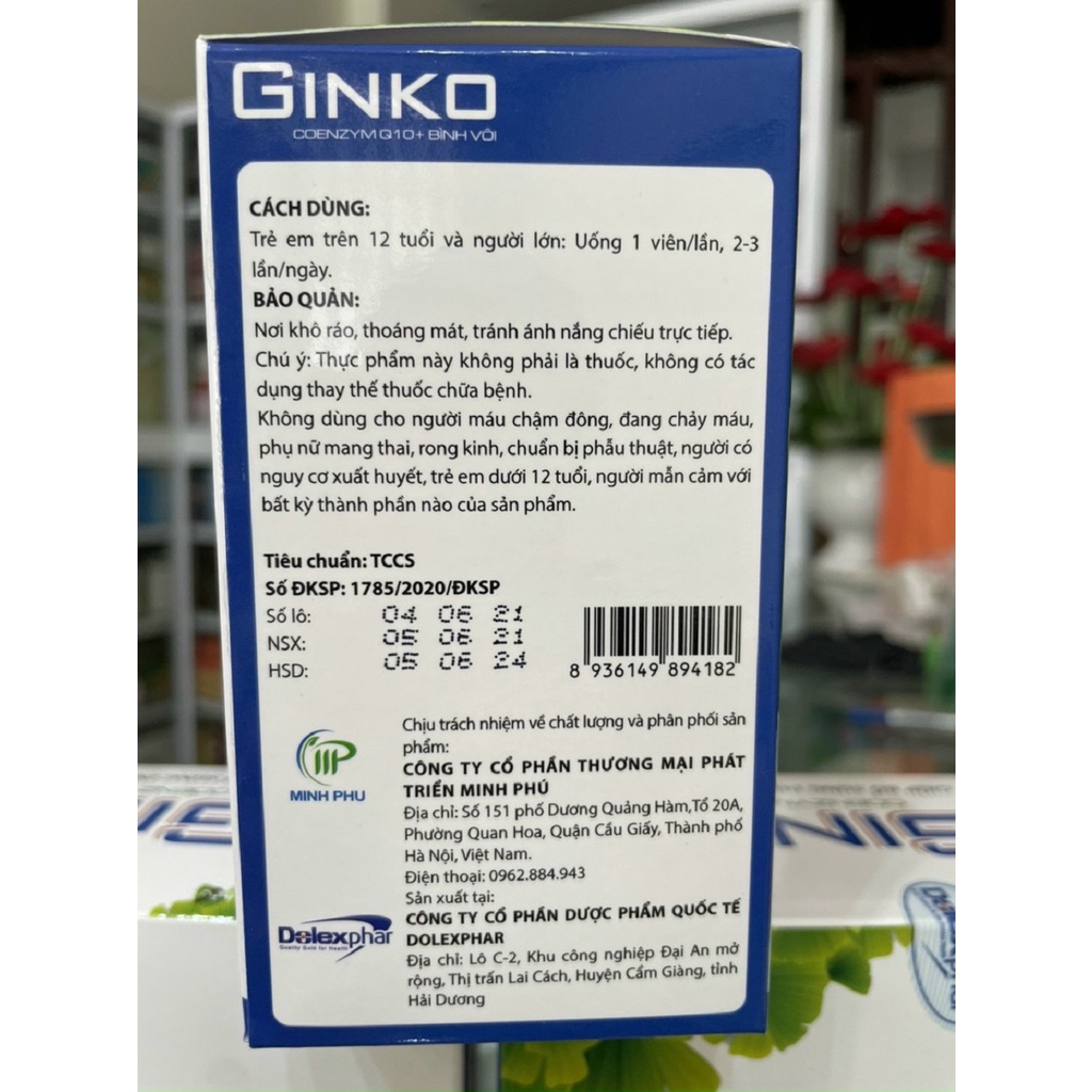 Viên uống bổ não GINKO COENZYM Q10 + BÌNH VÔI  hộp 100 viên