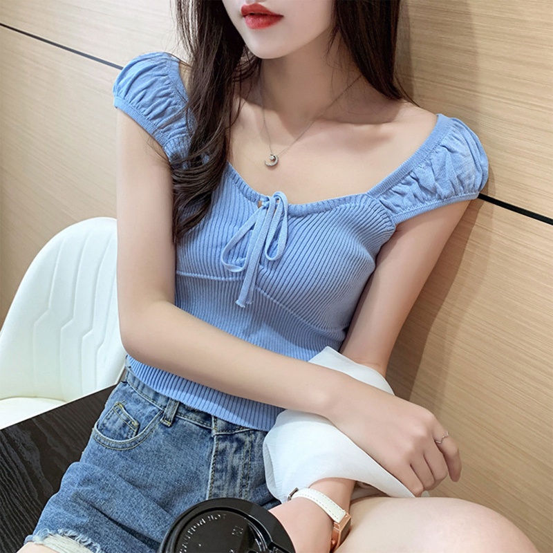 Áo Croptop Dệt Kim Hai Dây Màu Trơn Dáng Ôm Gợi Cảm Cho Nữ Mi