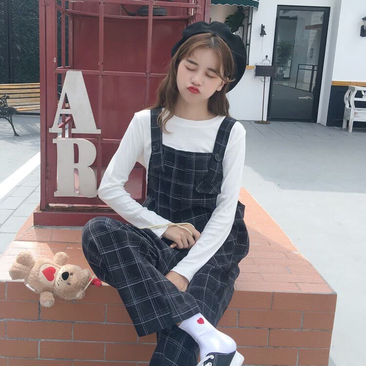 quần yếm vải caro dáng thụng kèm ảnh thật | BigBuy360 - bigbuy360.vn