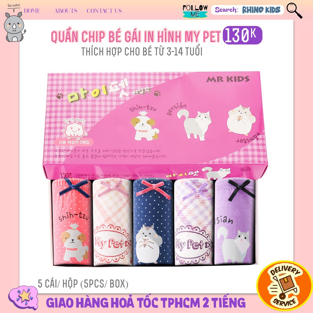 Combo 5 Quần chip cho bé gái in hình Love mom chất liệu cotton phong cách Hàn Quốc