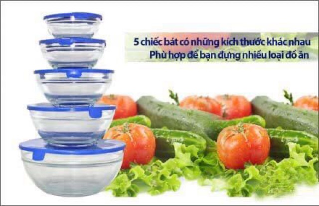 🥣Bộ 5 tô thủy tinh Cooking Bowl có nắp đậy🥣