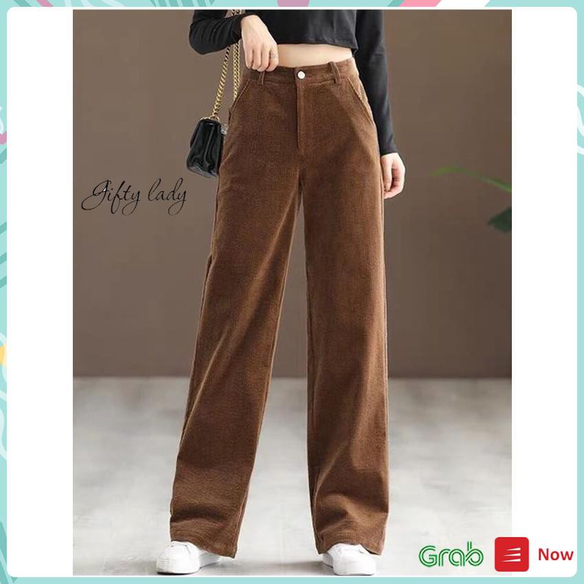 Quần Ống Rộng Nữ Có Khóa Kéo Siêu Hot Chất Nhung Tăm, Quần Ống Suông Culottes Nữ Sành Điệu, Chân Dài Tôn Dáng, Giftylady