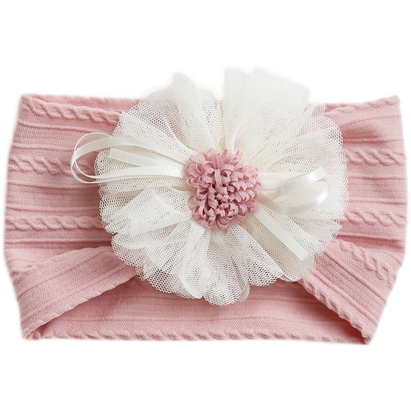 Turban vải dệt bản to, đính hoa ren cho bé gái nhiều màu sắc đáng yêu chất liệu co dãn thoả mái từ 0-3 tuổi