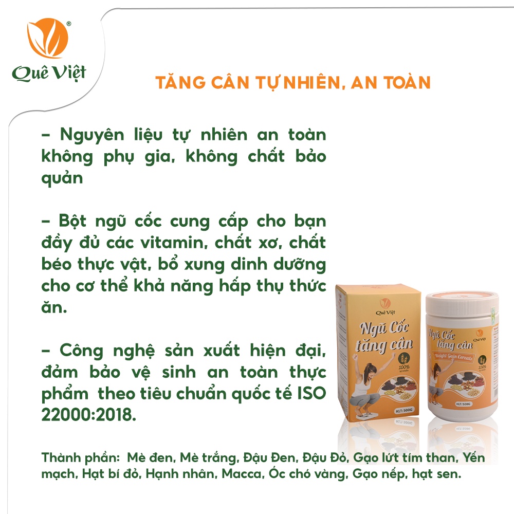 Combo 2 hộp Ngũ cốc tăng cân Quê Việt 100% nguyên liệu hữu cơ, bổ sung dinh dưỡng 500gr/hộp