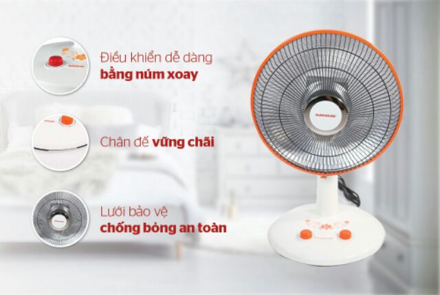 Quạt sưởi halogen Sunhouse SHD7005 công suất 800W diện tích sưởi 5-15m2 + tặng dao làm bếp màu đen