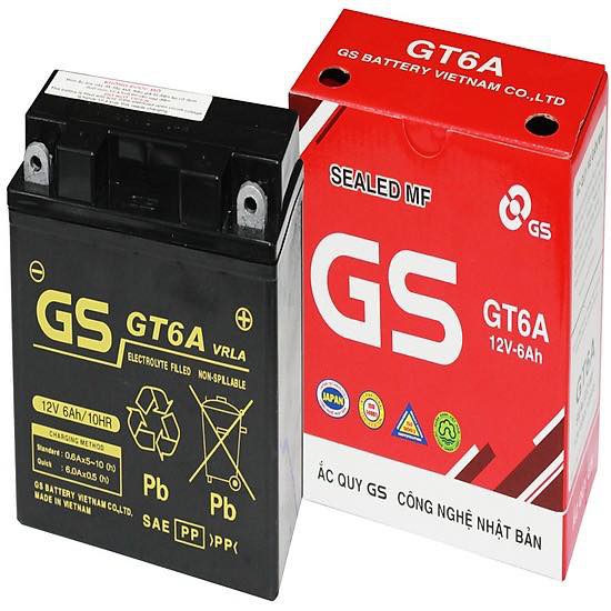 Bình Ắc Quy Khô GS GT6A (12V - 6Ah) - Dành cho xe số Honda, Yamaha, Suzuki, SYM.