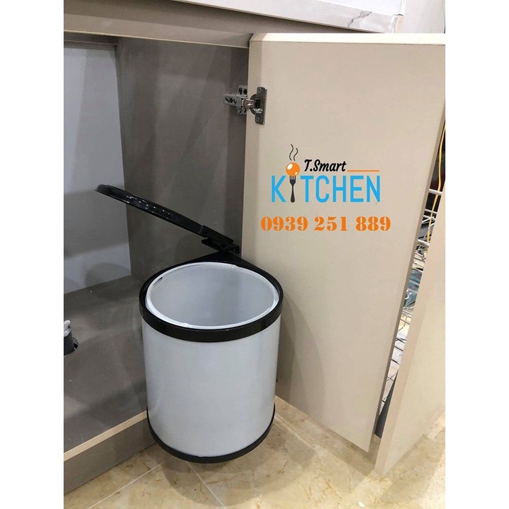 Thùng rác tròn âm tủ gắn cánh inox thông minh