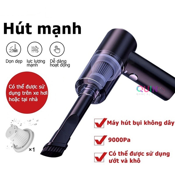 Máy Hút Bụi Cầm Tay Không Dây  Công Suất 120W - 9000Pa Hút Bụi Ô Tô, Nhà Cửa Và Các Ngách Nhỏ