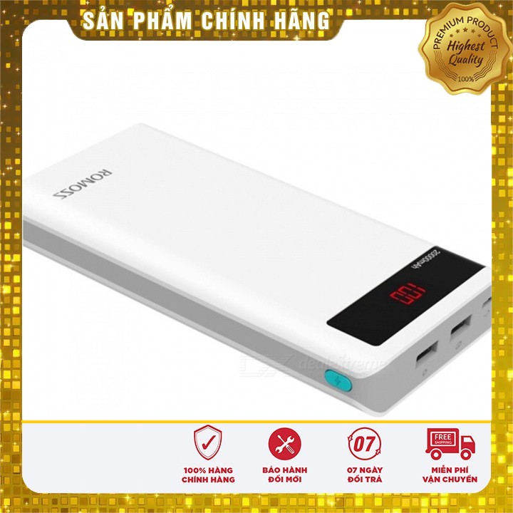 [ Rẻ & Bền ] Pin dự phòng Romoss 20000mAh Sense 6P - màn hình Đen