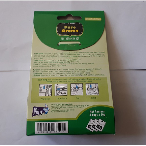 Hộp 3 túi thơm ngàn hoa Mr.Fresh Hàn Quốc (10g/túi)