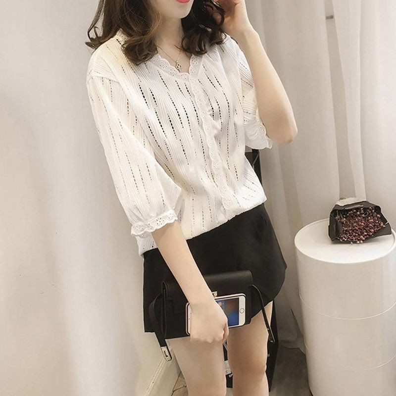 [Hàng nhập] Áo cổ chữ V màu trơn thiết kế dáng rộng thoải mái 04