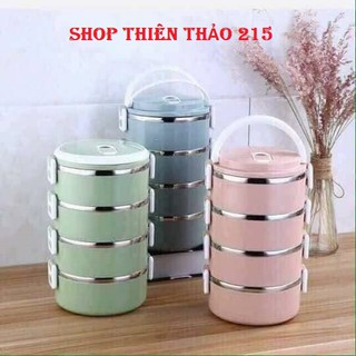 Cặp lồng giữ nhiệt lúa mạch 4 tầng ruột inox 304 (Nhiều màu)